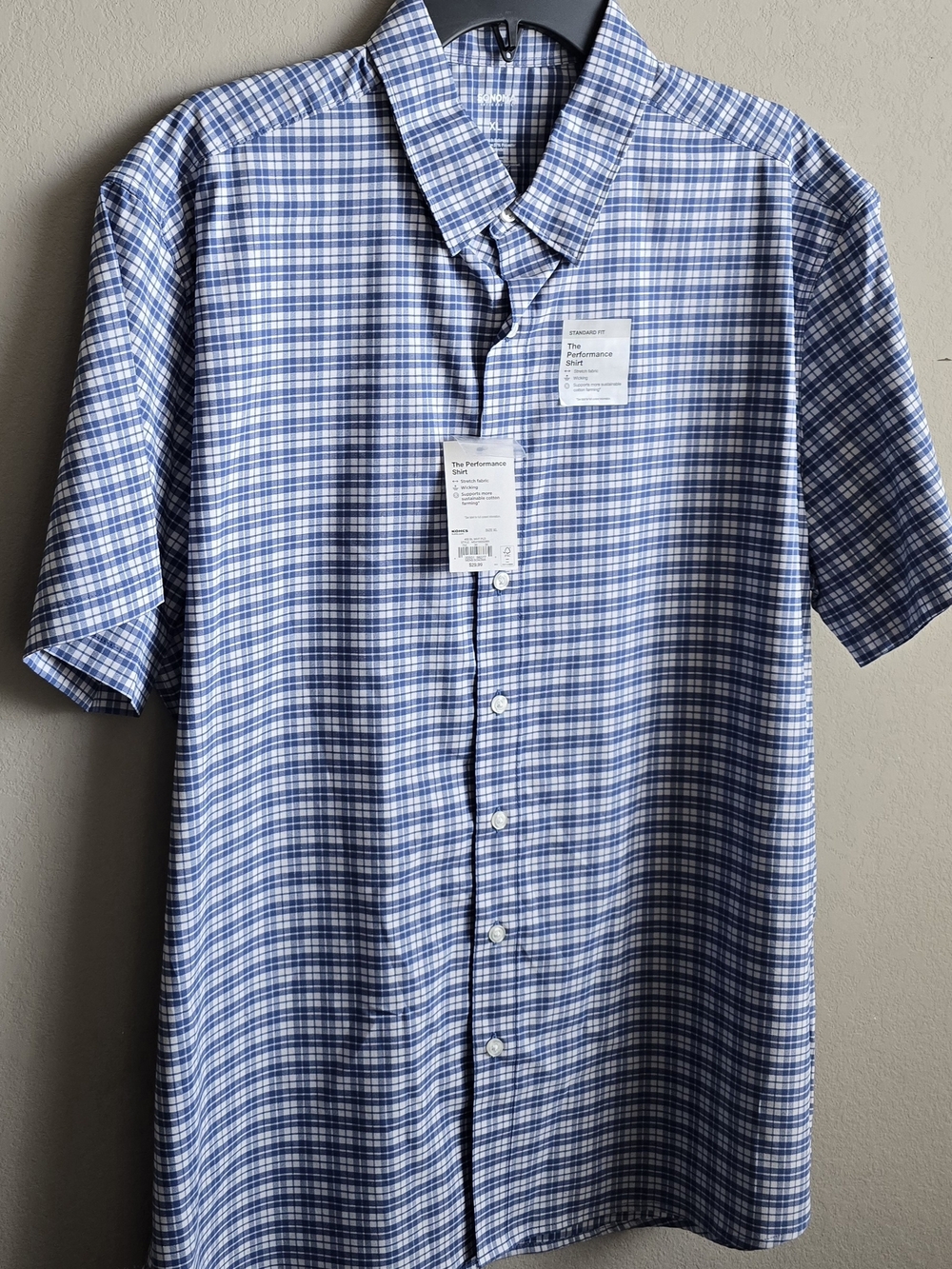 Sonoma Blue and White Plaid Button-Down Shirt - XL